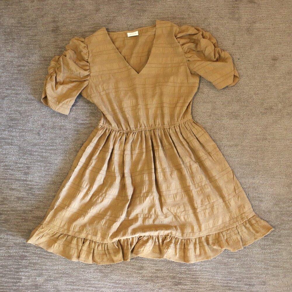VILA Dress Puff Sleeve Brown A-Line Size 36 EU Womens Small